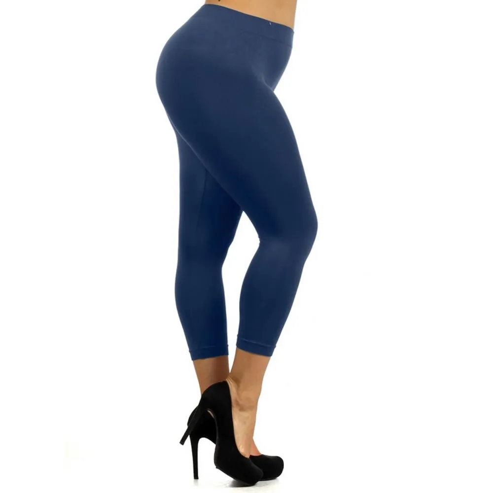 3 Pc Women Leggings Plus Size Stretch Capri Soft High Waisted Tummy Control Yoga