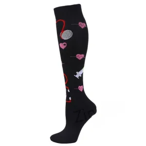 Black Printed Nylon Compression Socks