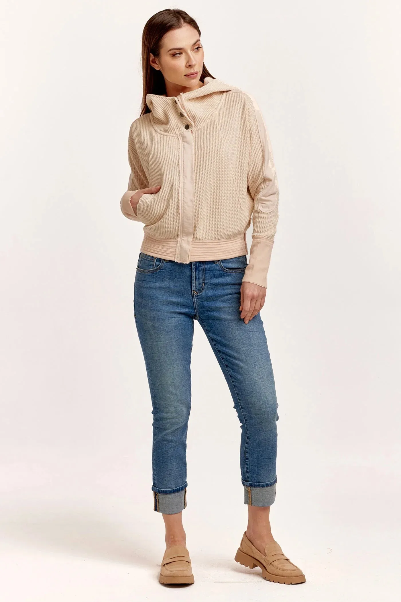 Carly Zip Up Long Sleeve Jacket - Cream