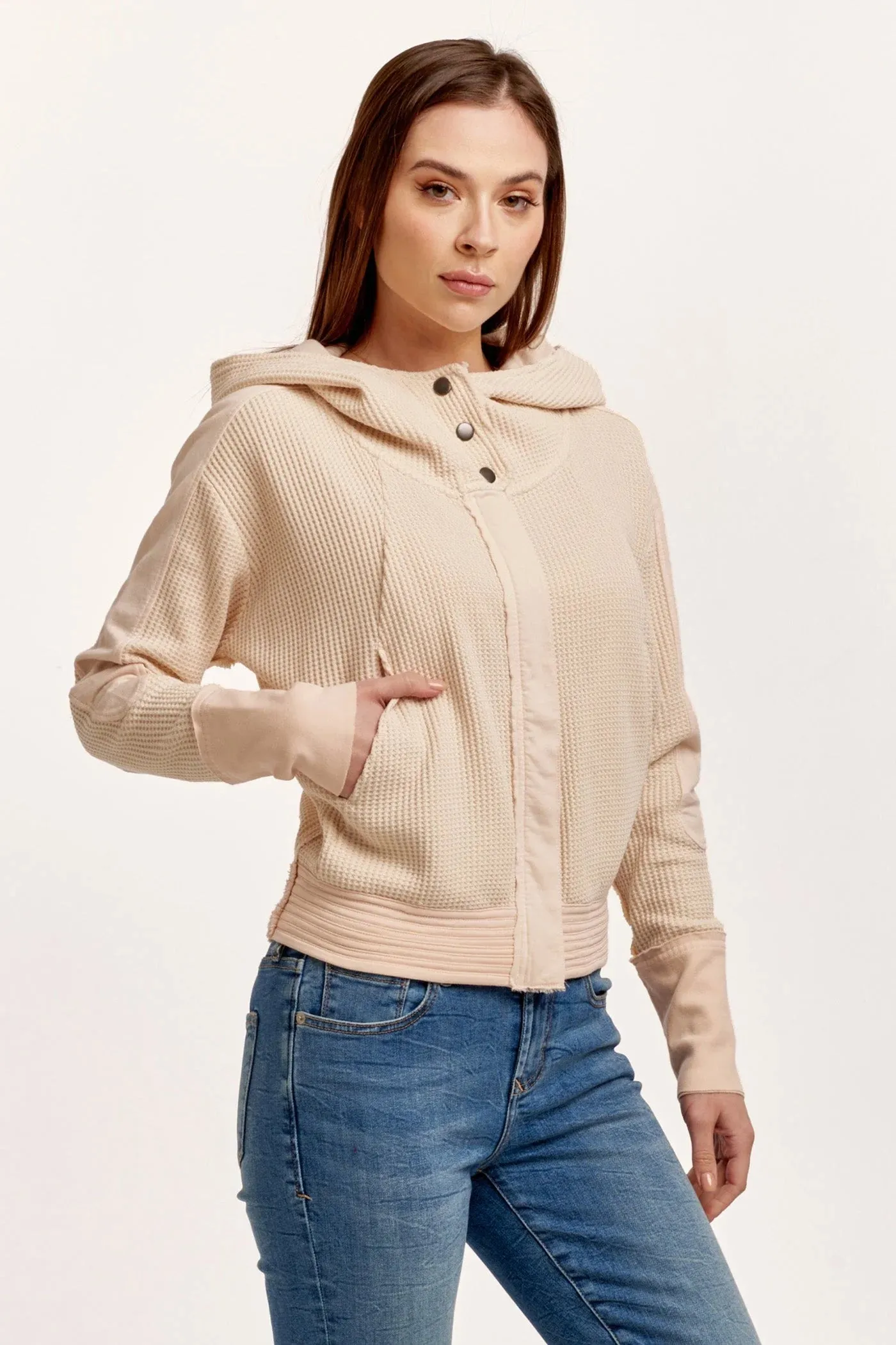Carly Zip Up Long Sleeve Jacket - Cream