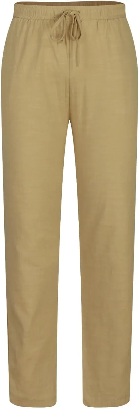 Ctreela Men's Summer Linen Pants Casual Lightweight Drawstring Elastic Waist Beach Pants Straight Leg Breathable Yoga Pants