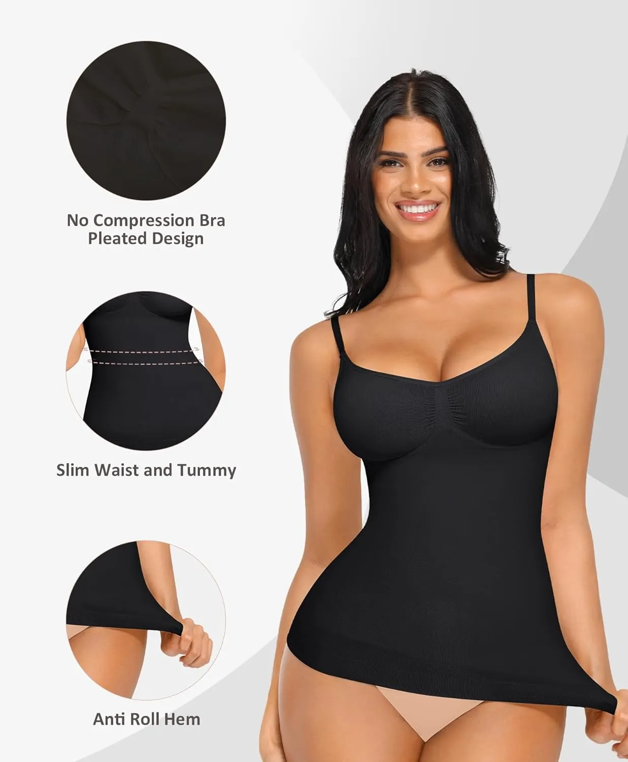 FeelinGirl Womens Tank Top Shapewear Tummy Control Tops Slimming Cami Tank Seamless Compression V Neck Camisole