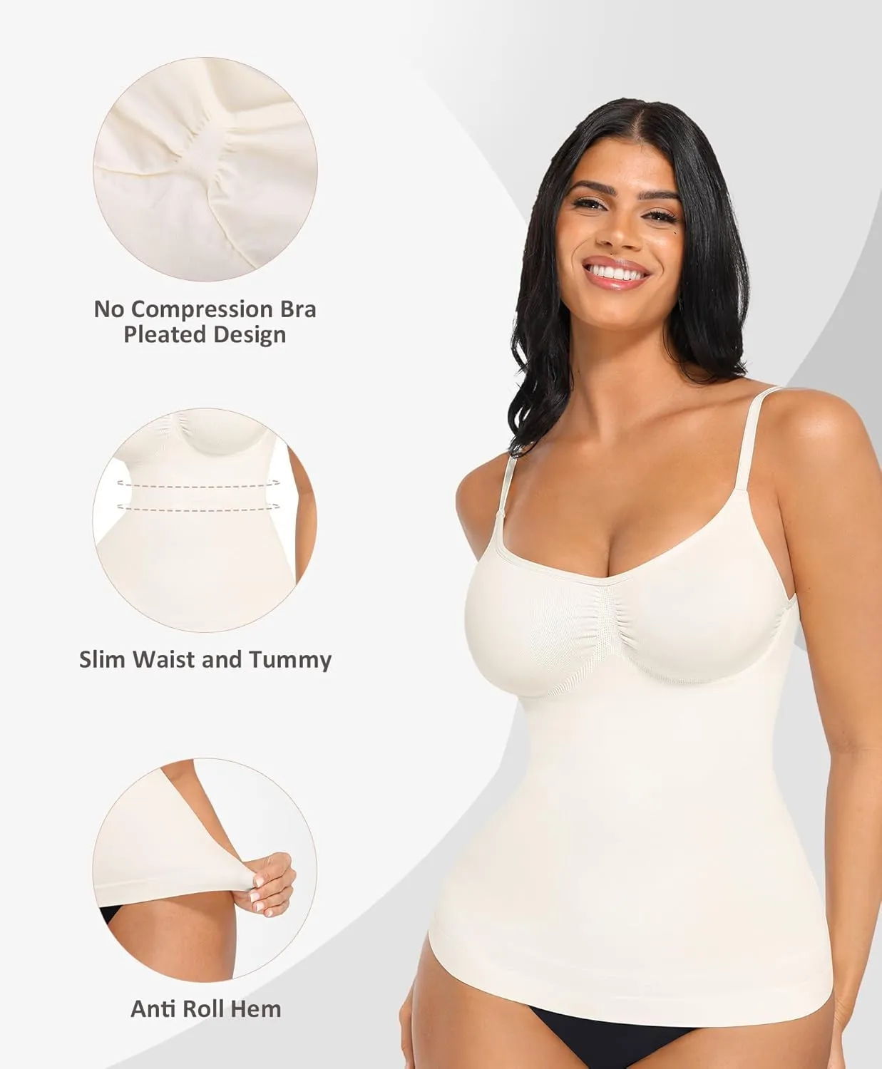 FeelinGirl Womens Tank Top Shapewear Tummy Control Tops Slimming Cami Tank Seamless Compression V Neck Camisole