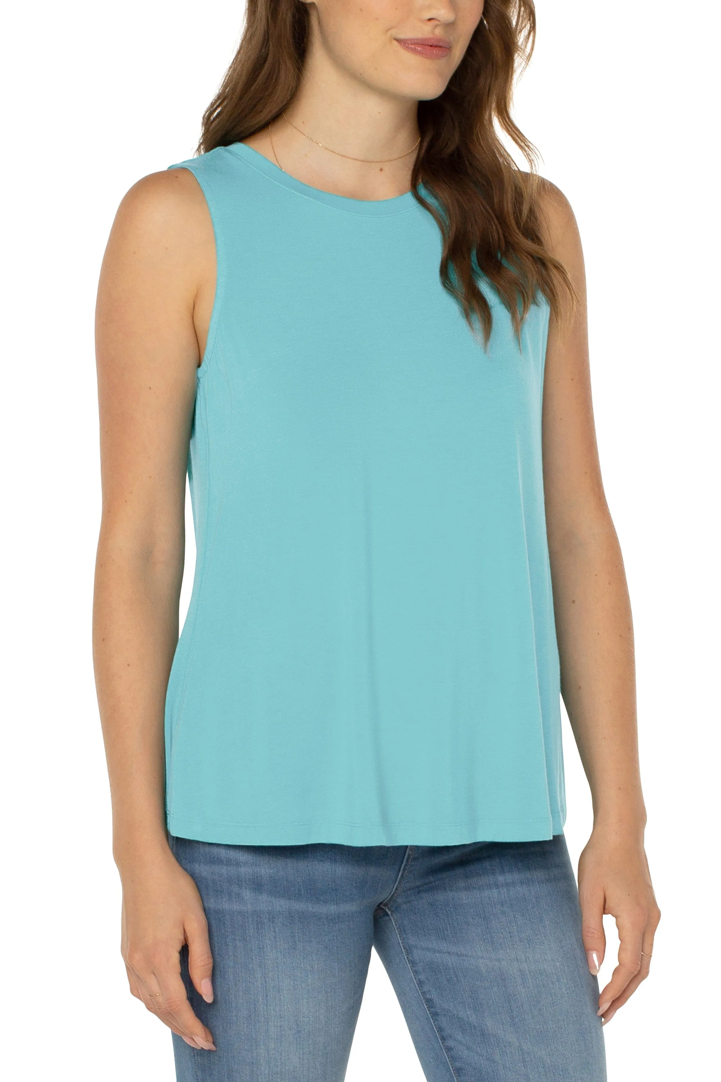 Liverpool A-Line Sleeveless Knit Top in Turquoise Tide