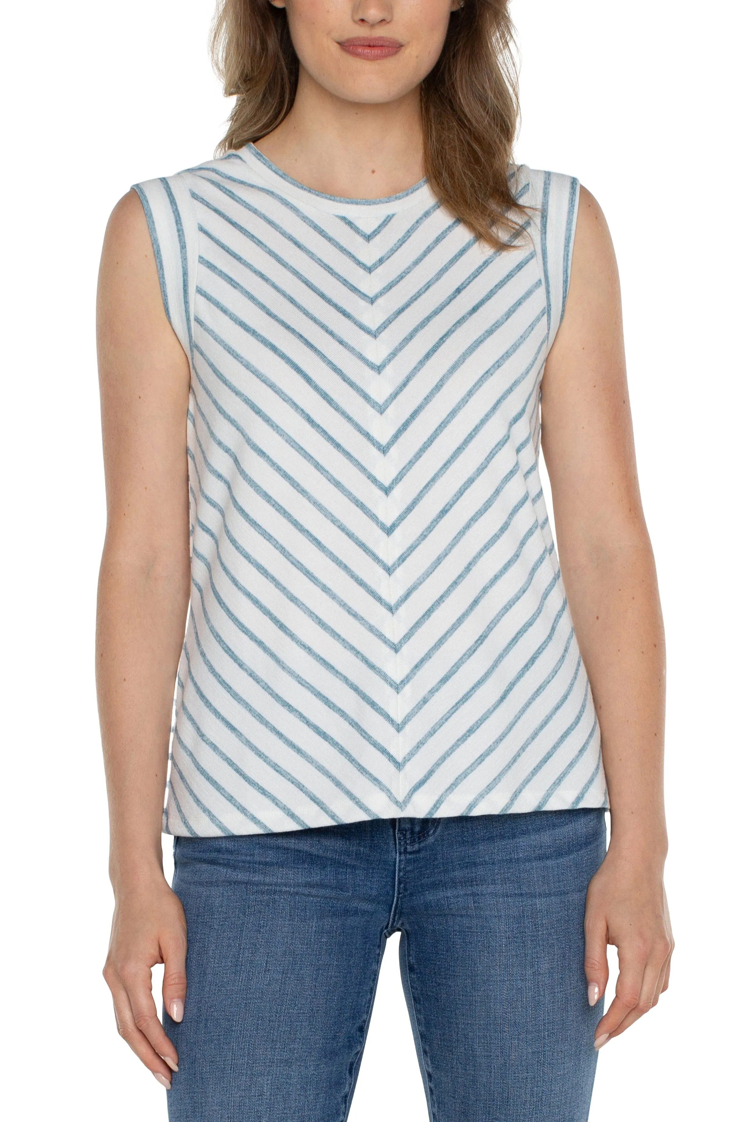 Liverpool Scoop Neck Modern Muscle Tee With Miter Front In Ocean Blue Stripe