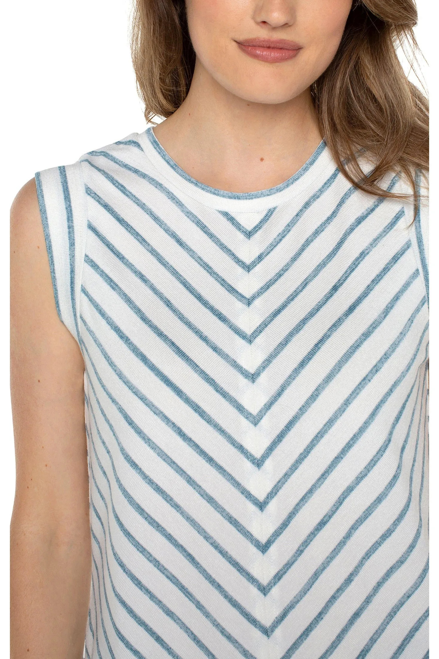 Liverpool Scoop Neck Modern Muscle Tee With Miter Front In Ocean Blue Stripe