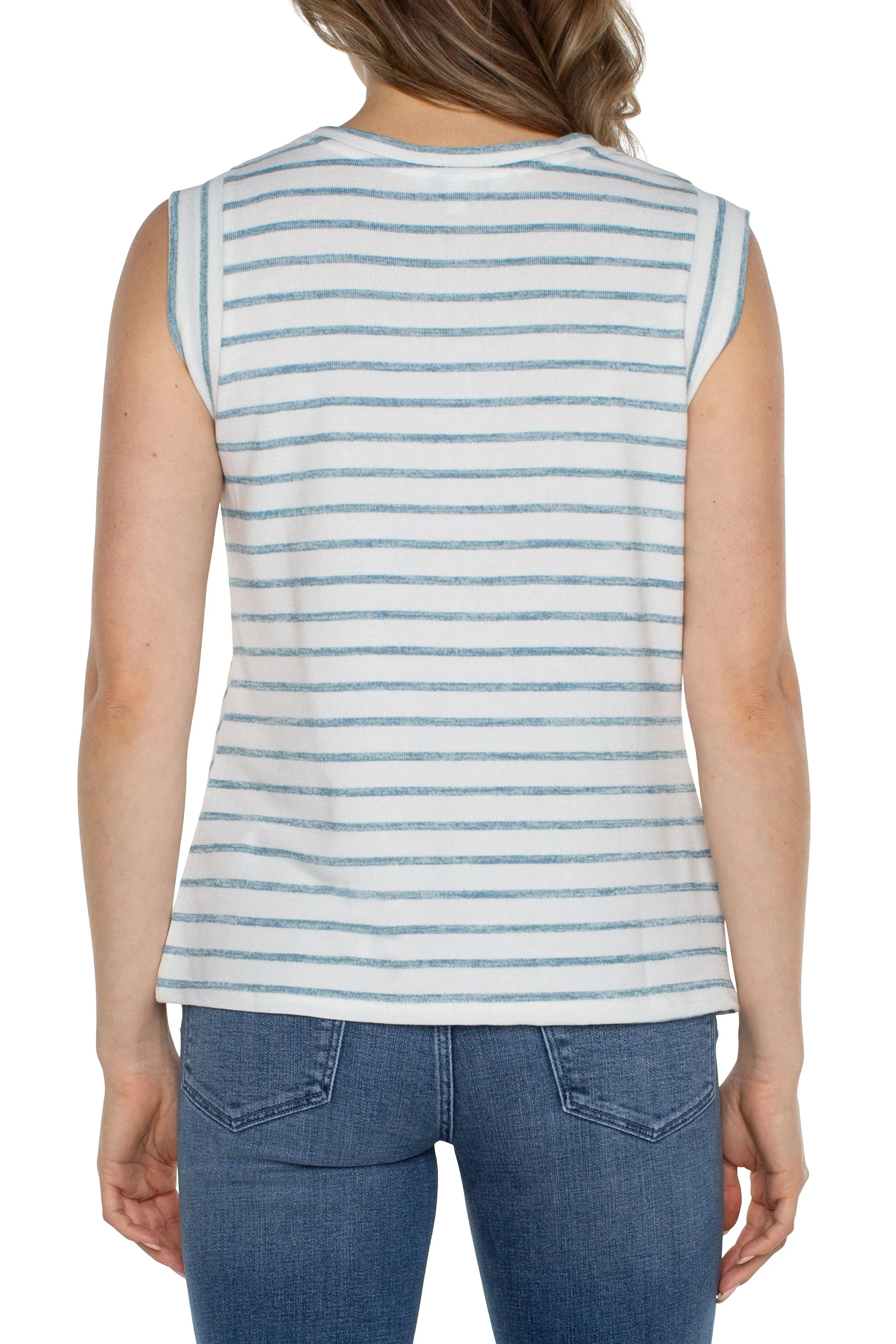 Liverpool Scoop Neck Modern Muscle Tee With Miter Front In Ocean Blue Stripe