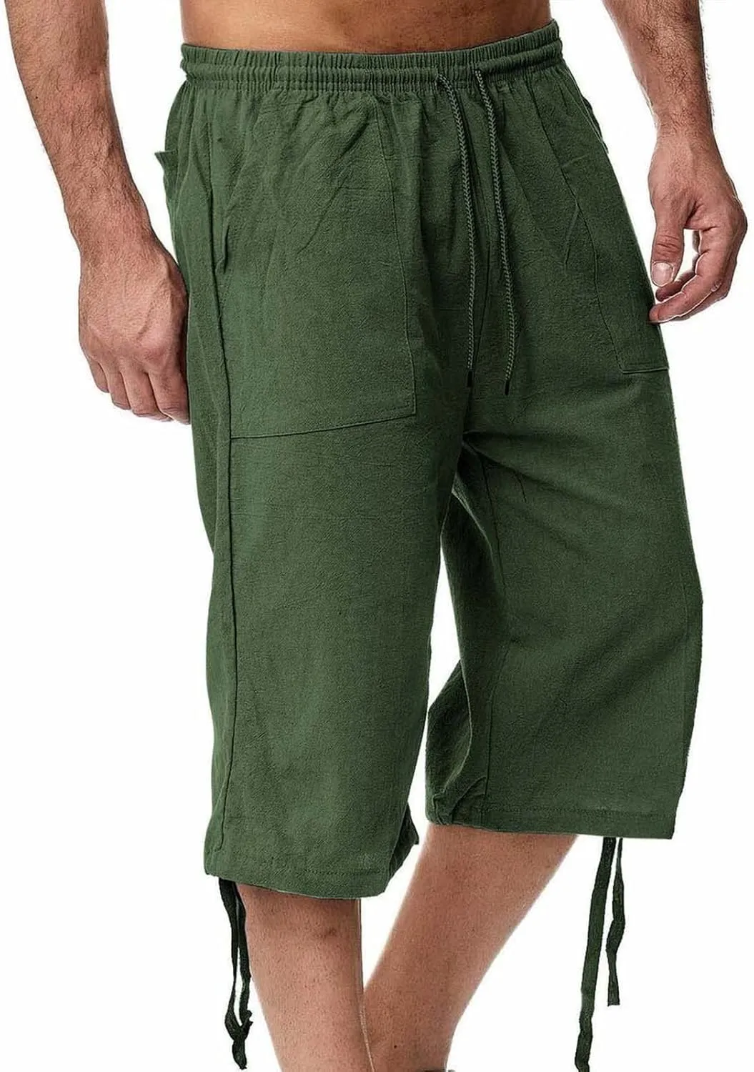 Mens Casual Linen Pants Summer Elastic Waist Straight Leg Loose Fit Beach Slacks Joggers Sweatpants, Tactical Pants Men
