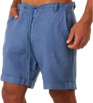 Men's Casual Linen Shorts Lightweight Classic Elastic Waist Shorts Beach Board Summer Slim-Fit Shorts with Pockets