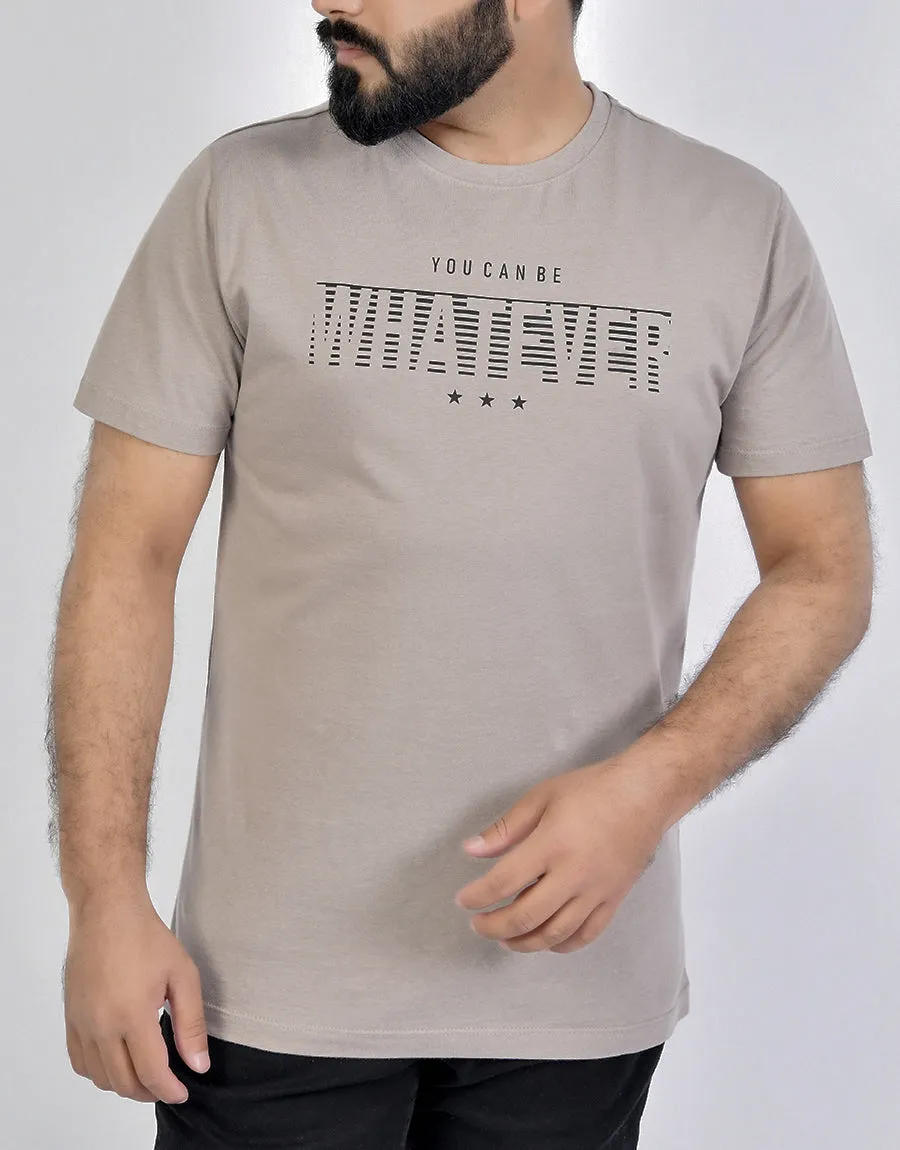 Men's Single Jersey WHATEVER Printed T.Shirt - BEIGE
