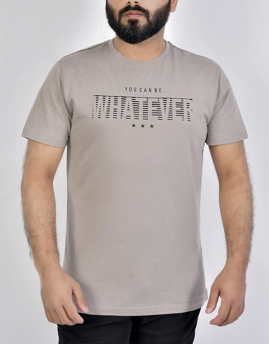 Men's Single Jersey WHATEVER Printed T.Shirt - BEIGE
