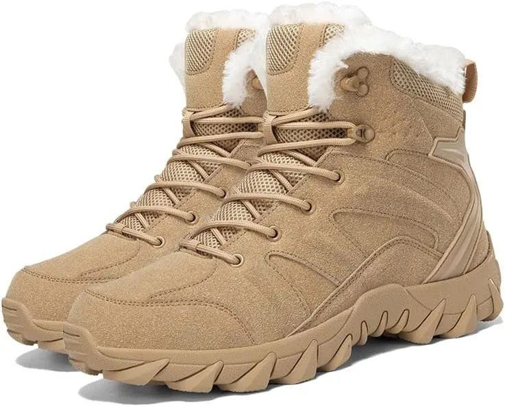 Mens Snow Boots Insulated Fur Liner Winter Warm Hiking Shoes Walking Sneaker