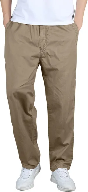 MIDOO Pants for Men Baggy Drawstring Chino Cargo Pants Lightweight Hiking Pants Outdoor Twill Track Jogging