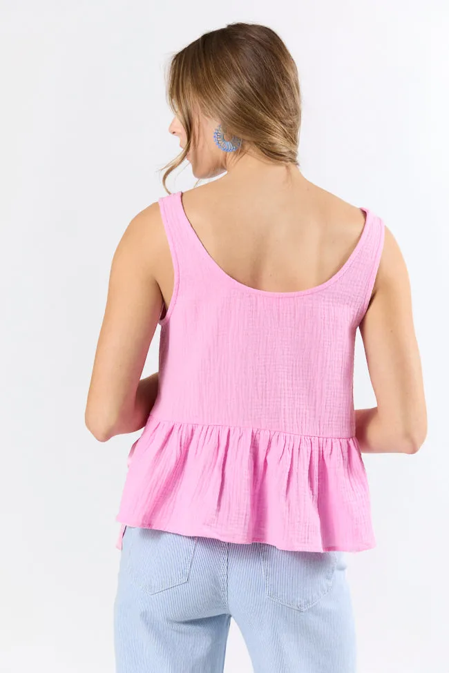 My Sweet Side Tie Pink Gauze Tank