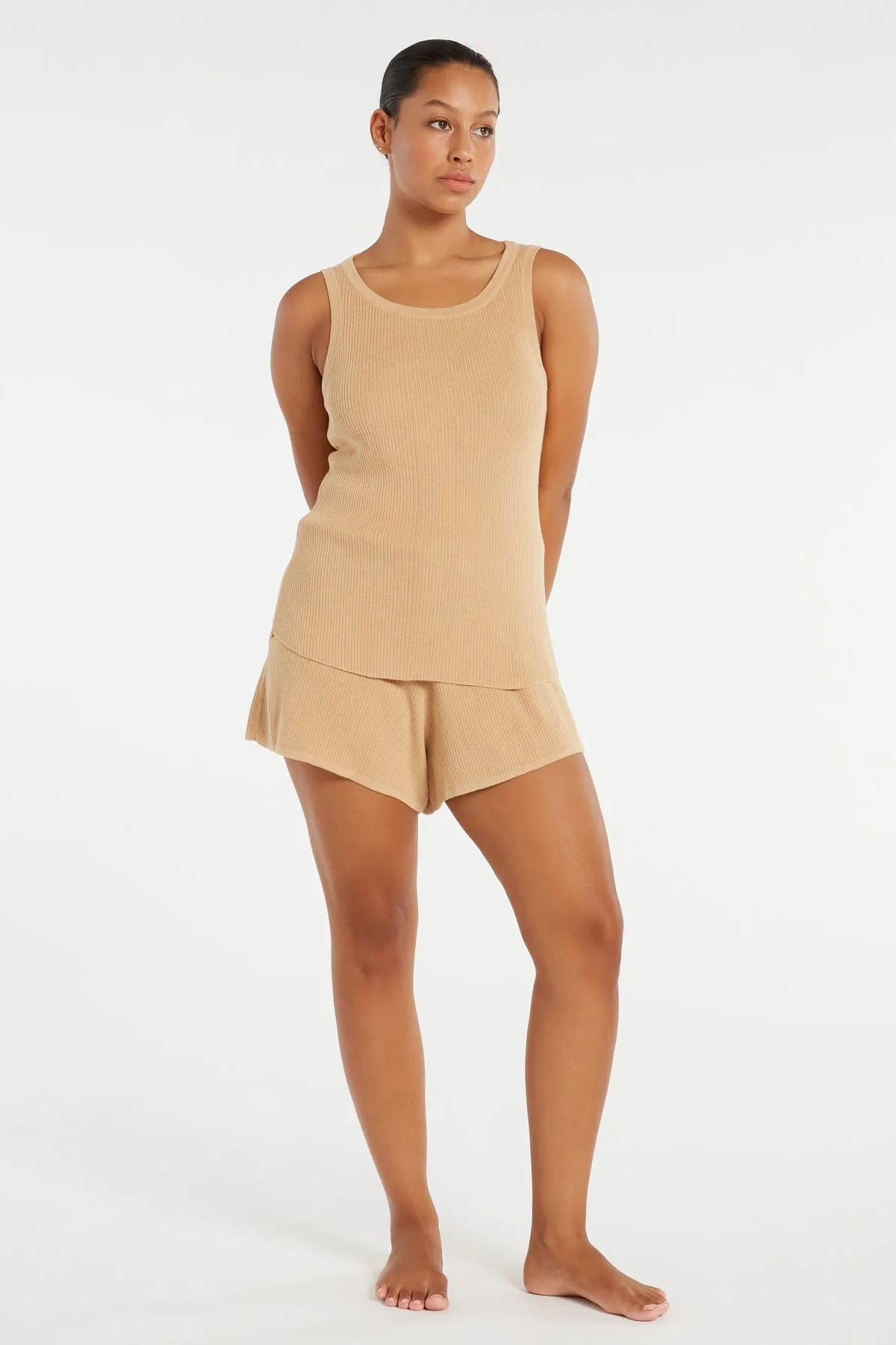 Signature Rib Knit Tank - Tan