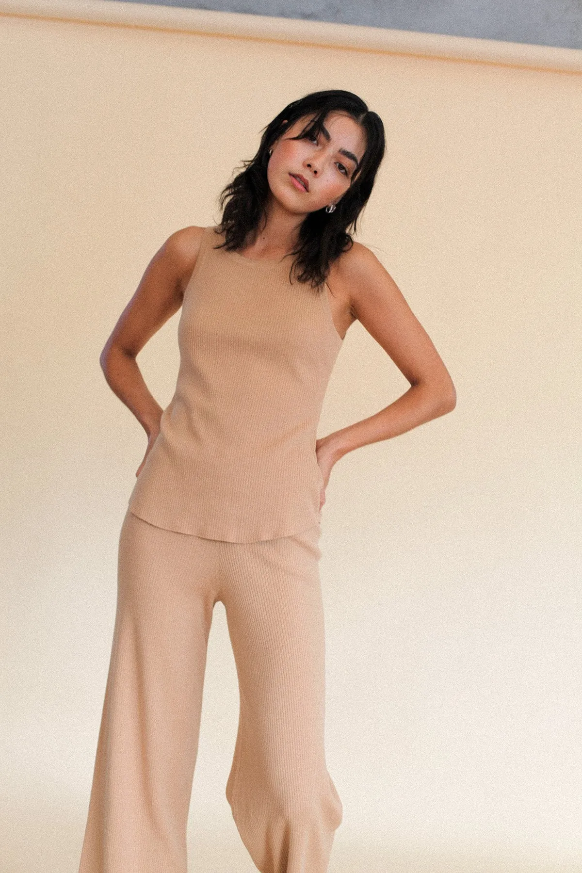 Signature Rib Knit Tank - Tan