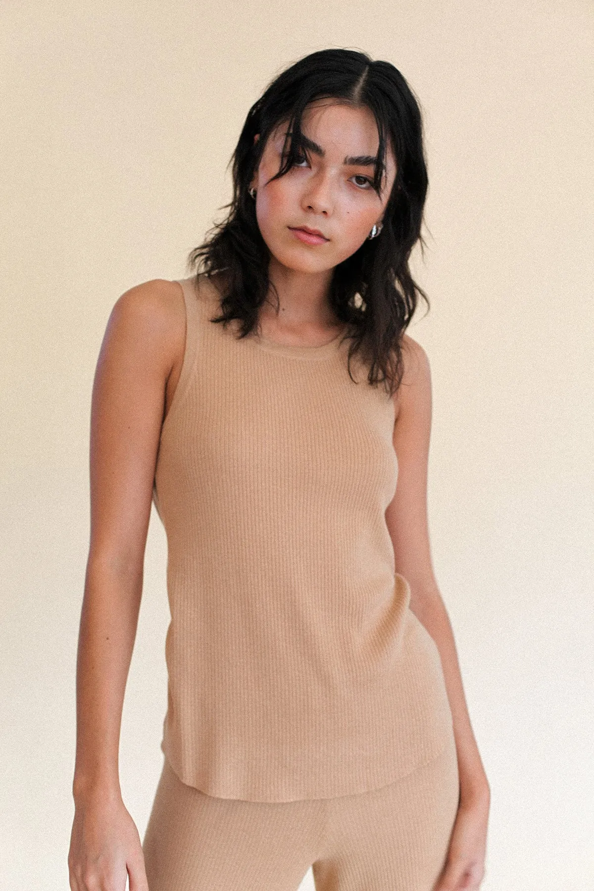 Signature Rib Knit Tank - Tan
