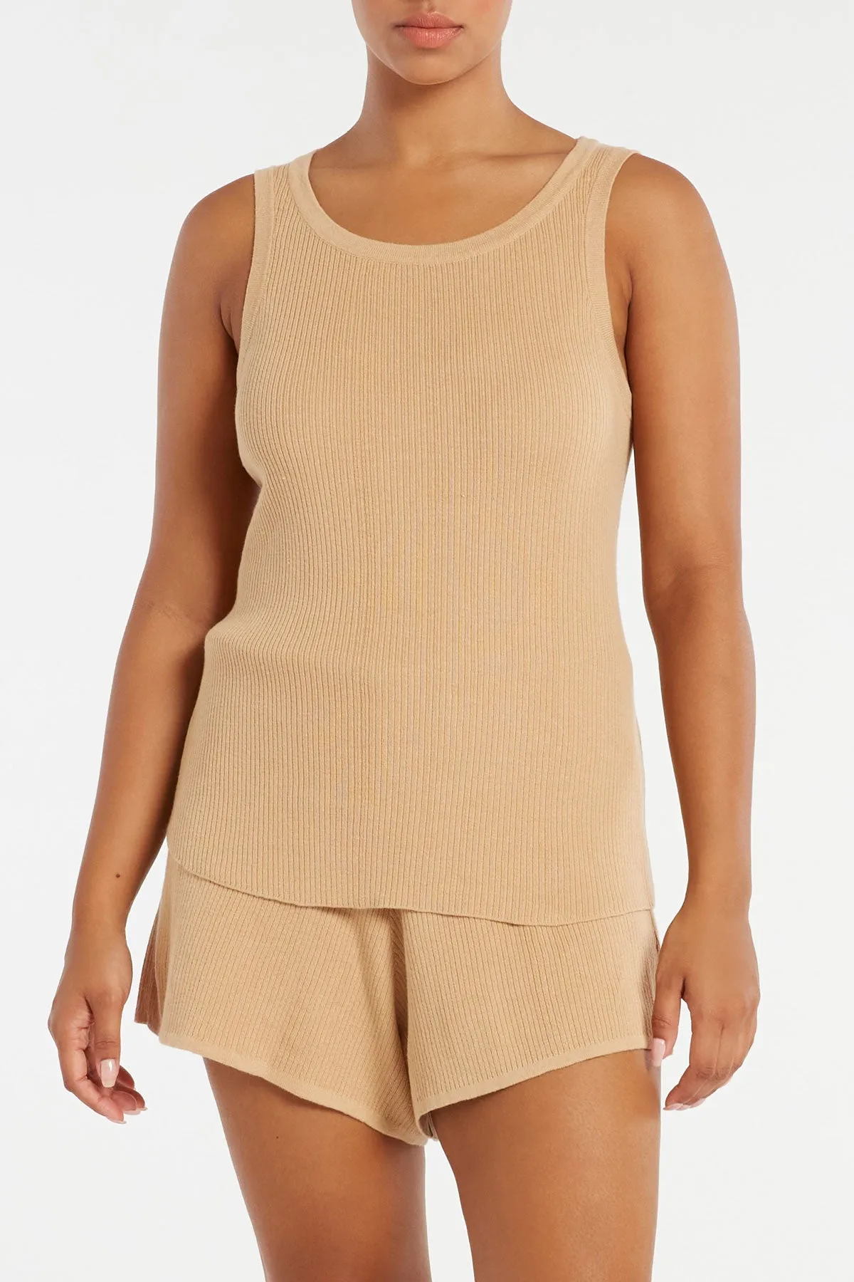 Signature Rib Knit Tank - Tan