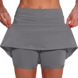 Skorts for Women Lightweight High Waisted Solid Color Athletic Tennis Golf Skirts Summer Yoga Culottes with Pocket Prime Membership A4Grey, XXL
