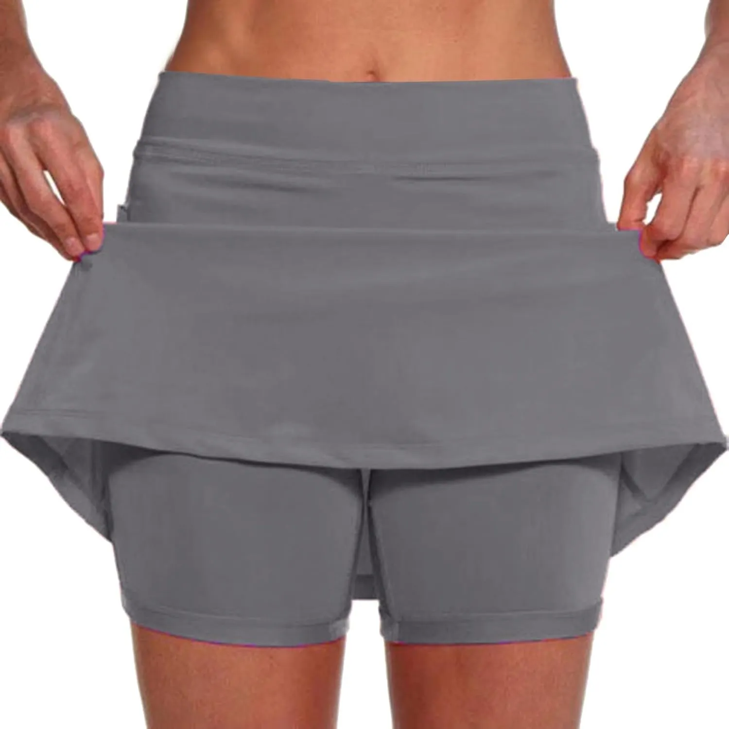 Skorts for Women Lightweight High Waisted Solid Color Athletic Tennis Golf Skirts Summer Yoga Culottes with Pocket Prime Membership A4Grey, XXL