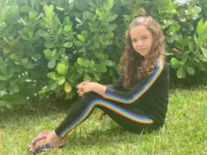 Stripe Rainbow Black Long Sleeve Tank