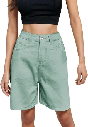 Womens Bermuda Denim Jean Jorts Casual Classic Fit High Waisted Cargo Shorts Lightweight Button Shorts with Pockets