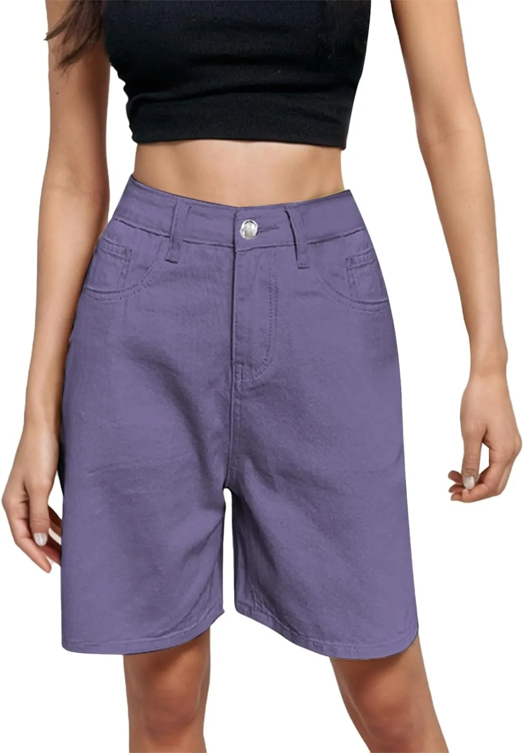 Womens Bermuda Denim Jean Jorts Casual Classic Fit High Waisted Cargo Shorts Lightweight Button Shorts with Pockets
